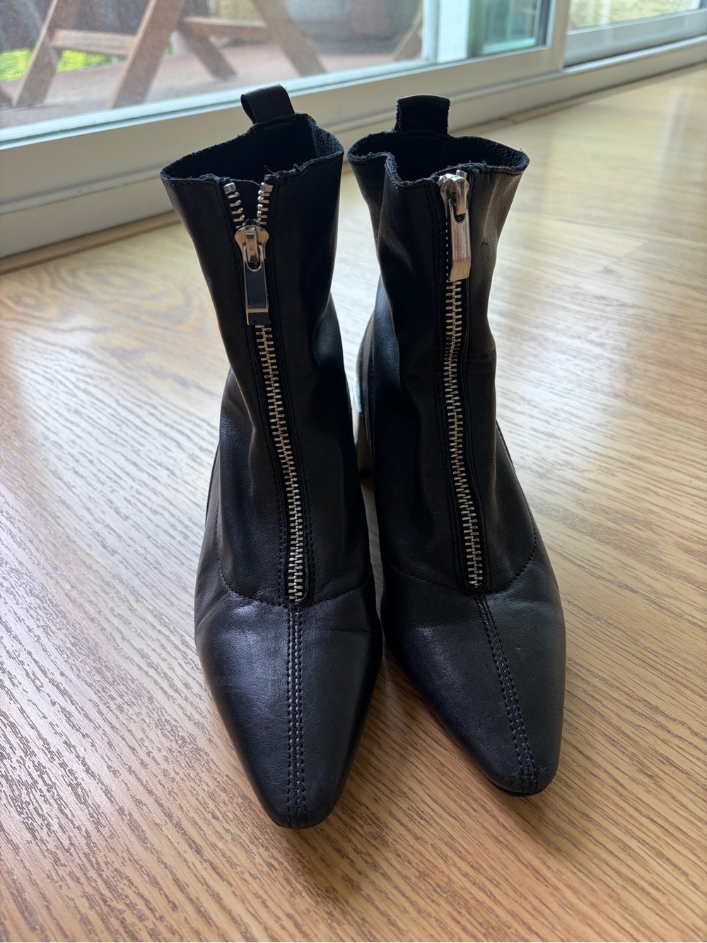 Zara Black Front-Zip Pointed Toe Ankle Boots